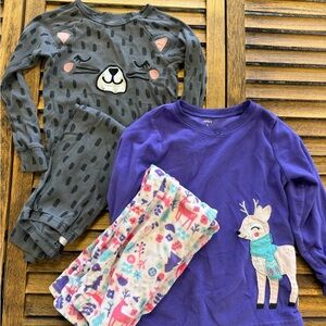 Carter's Black Kitty & Purple Fleece Deer Kids Pajama Bundle Size 5 - Bundle